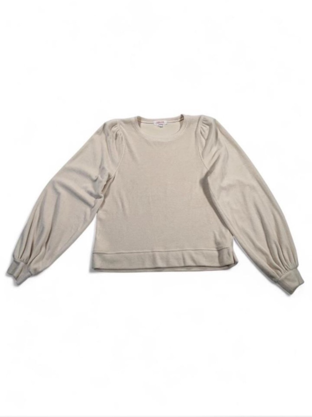Goldie Puff-Sleeve Crewneck Sweatshirt in Light Cream Cozy Boho Chic Weekend S